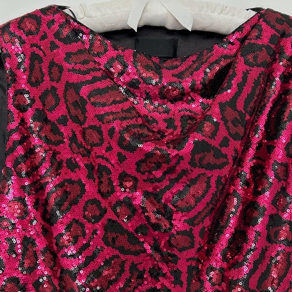 Vibrant Pink Sequin Leopard Print Mini Dress - Picture 3 of 6